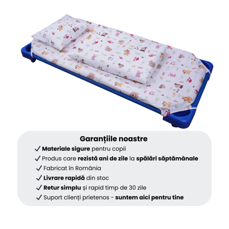 Cearșaf pătuț stivuibil grădiniță sau creșă 133x58 cm, bumbac 100%, model Animăluțe și Ciuperci [4]