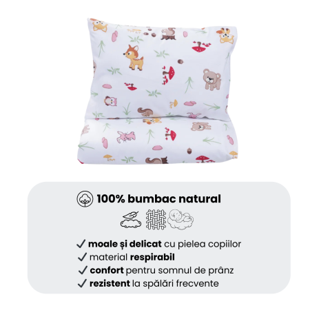 Cearșaf pătuț stivuibil grădiniță sau creșă 133x58 cm, bumbac 100%, model Animăluțe și Ciuperci [5]