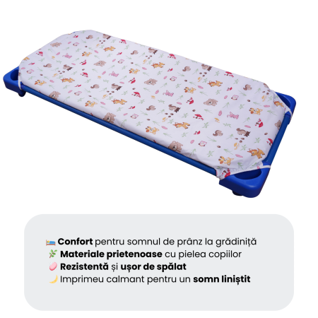Cearșaf pătuț stivuibil grădiniță sau creșă 133x58 cm, bumbac 100%, model Animăluțe și Ciuperci [1]