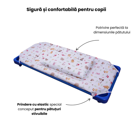 Cearșaf pătuț stivuibil grădiniță sau creșă 133x58 cm, bumbac 100%, model Animăluțe și Ciuperci [3]
