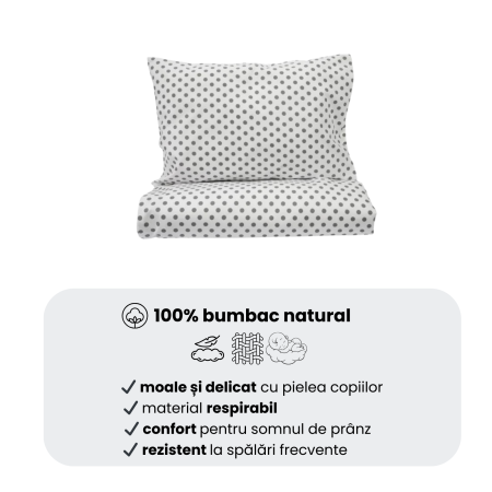 Cearșaf pătuț stivuibil grădiniță sau creșă 133x58 cm, bumbac 100%, model Bulinuțe gri [2]