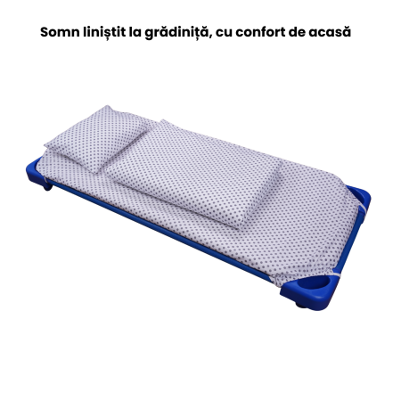 Lenjerie Pat Copii Fete - Cearșaf pătuț stivuibil grădiniță sau creșă 133x58 cm, bumbac 100%, model Bulinuțe gri