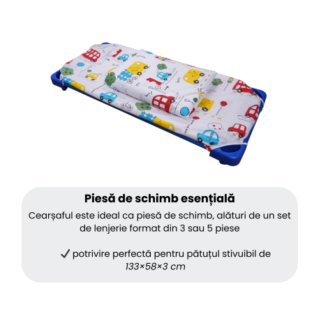 Cearșaf pătuț stivuibil grădiniță sau creșă 133x58 cm, bumbac 100%, model Mașinuțe [4]