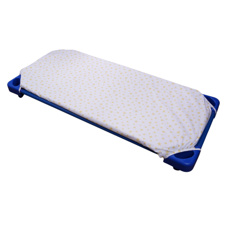 Cearsafuri si protectii - Cearșaf pătuț stivuibil grădiniță sau creșă 133x58 cm, bumbac 100%, model Steluțe galbene
