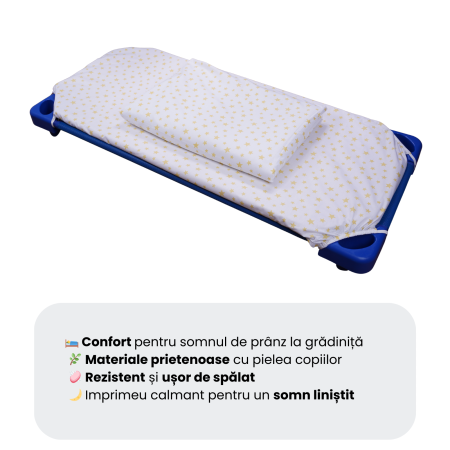 Cearșaf pătuț stivuibil grădiniță sau creșă 133x58 cm, bumbac 100%, model Steluțe galbene [3]