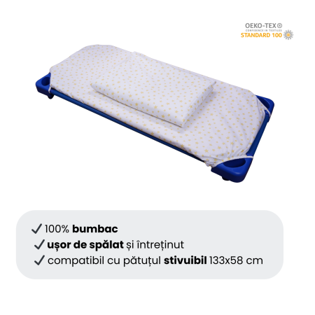 Cearșaf pătuț stivuibil grădiniță sau creșă 133x58 cm, bumbac 100%, model Steluțe galbene [2]
