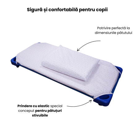 Cearșaf pătuț stivuibil grădiniță sau creșă 131x55 cm, bumbac 100%, model Steluțe roz [3]