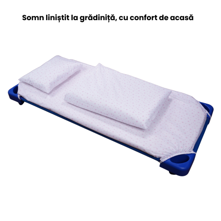 Cearșaf pătuț stivuibil grădiniță sau creșă 131x55 cm, bumbac 100%, model Steluțe roz [1]