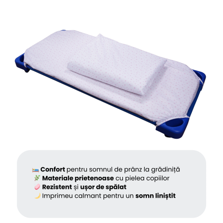 Cearșaf pătuț stivuibil grădiniță sau creșă 131x55 cm, bumbac 100%, model Steluțe roz [4]