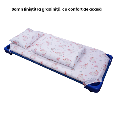 Cearșaf pătuț stivuibil grădiniță sau creșă 133x58 cm, bumbac 100%, model Unicorni [1]