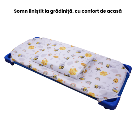 Cearsafuri si protectii - Cearșaf pătuț stivuibil grădiniță sau creșă 133x58 cm, bumbac 100%, model Albinuțe