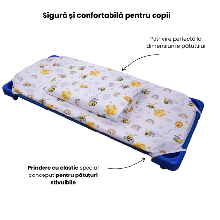 Cearșaf pătuț stivuibil grădiniță sau creșă 133x58 cm, bumbac 100%, model Albinuțe [2]