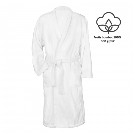 Baie - Halat de baie pentru casa si hotelier din bumbac 100% frotir, 380 gr/m² – Personalizabil, Unisex, 3 Marimi