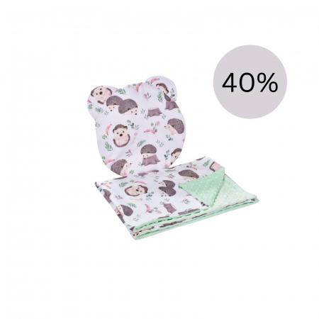 Lenjerie Landou / Lenjerie Cosulet Bebe - Lenjerie 2 piese cosulet si landou model arici si plus verde menta