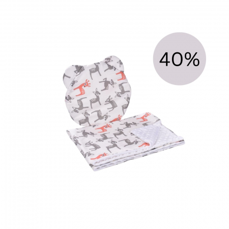 Lenjerie Landou / Lenjerie Cosulet Bebe - Lenjerie 2 piese cosulet si landou model caprioare portocalie si plus alb