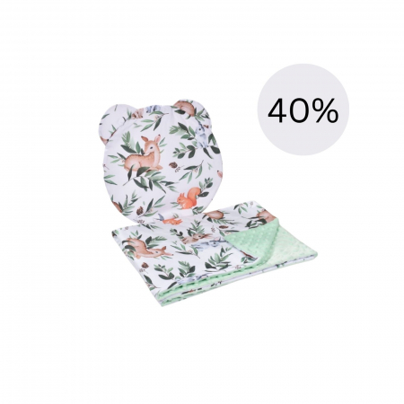 Lenjerie Landou / Lenjerie Cosulet Bebe - Lenjerie 2 piese cosulet si landou model caprioare si plus verde menta