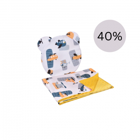 Lenjerie Landou / Lenjerie Cosulet Bebe - Lenjerie 2 piese cosulet si landou model elicoptere si plus galben