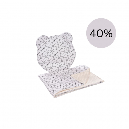 Lenjerie Landou / Lenjerie Cosulet Bebe - Lenjerie 2 piese cosulet si landou model forme geometrice si plus crem