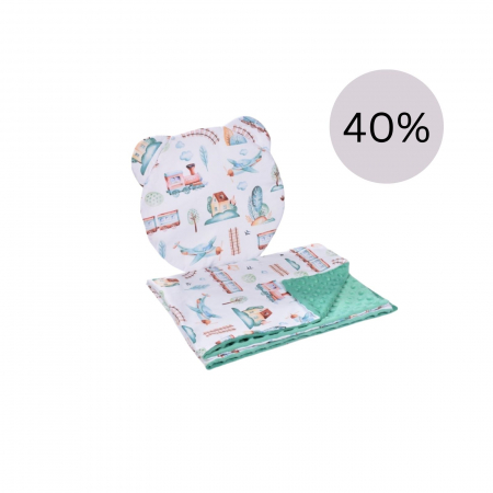 Lenjerie Landou / Lenjerie Cosulet Bebe - Lenjerie 2 piese cosulet si landou model trenulete si plus verde