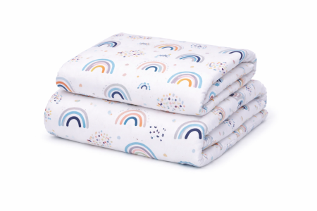 Lenjerie 2 piese pătuț bebeluși creșă, bumbac 100% model Curcubee, 120x60 cm