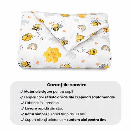 Lenjerie 2 piese pătuț bebeluși creșă, bumbac 100% model Albinuțe, 120x60 cm [3]