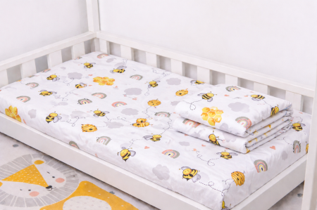 Lenjerie 2 piese pătuț bebeluși creșă, bumbac 100% model Albinuțe, 120x60 cm [2]