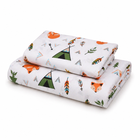 Lenjerie 2 piese pătuț creșă, model animăluțe, 120x60 cm