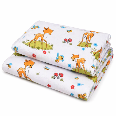 Lenjerie 2 piese pătuț creșă, model căprioare, 120x60 cm