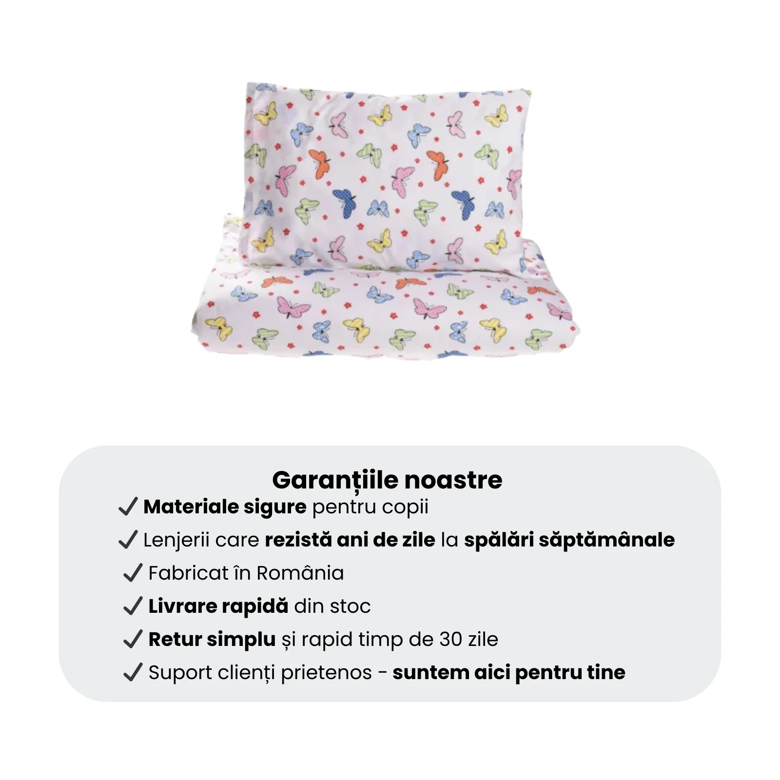 Lenjerie 2 piese pătuț creșă, bumbac 100% model Fluturași, 120x60 cm [3]