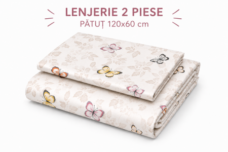 Lenjerie 2 piese pătuț creșă, model  fluturași, 120x60 cm [1]