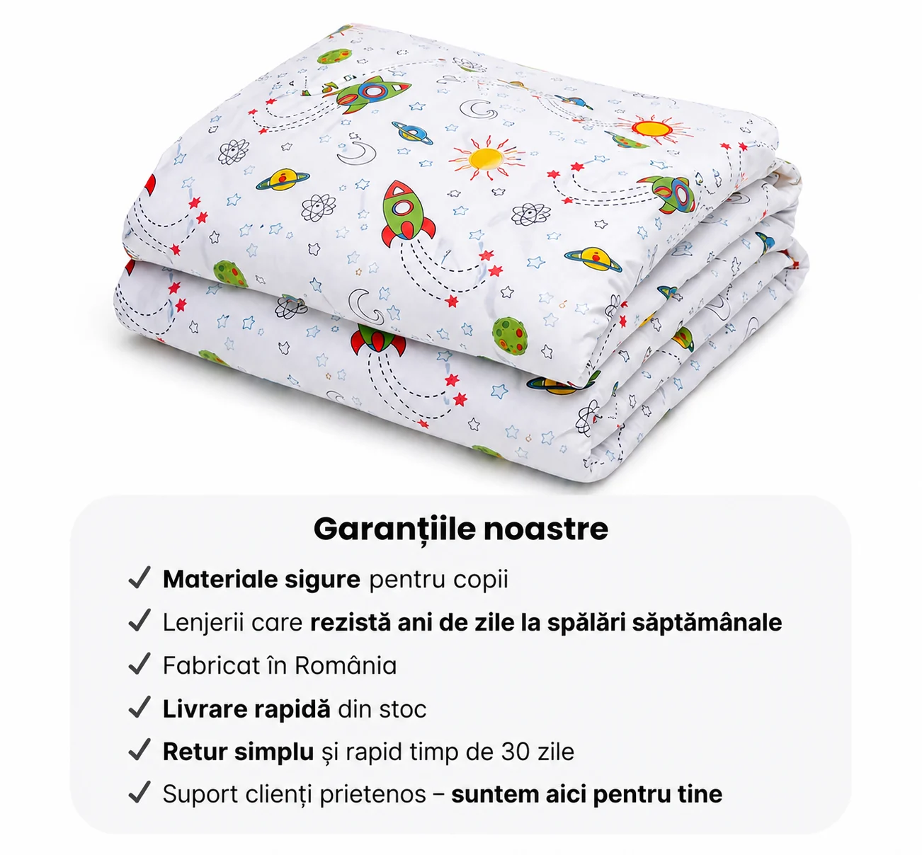 Lenjerie 2 piese pătuț creșă, bumbac 100% model Rachete, 120x60 cm [2]