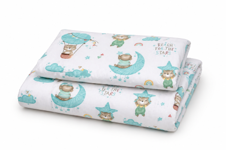 Lenjerie 2 piese pătuț creșă, model ursuleți în balon, 120x60 cm