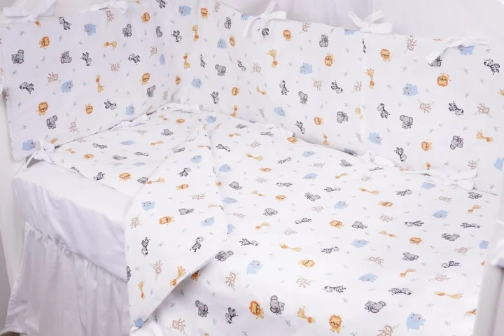 Lenjerie 2 piese pătuț creșă, model animăluțe safari, 120x60 cm