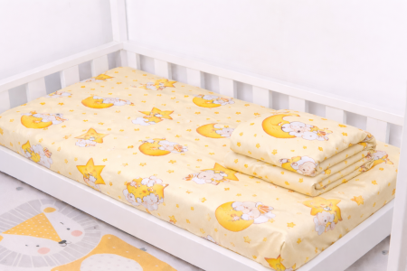 Lenjerii Pat Copii 1 Persoana - Lenjerie 2 piese pătuț creșă, model ursuleți pe fond galben, 120x60 cm