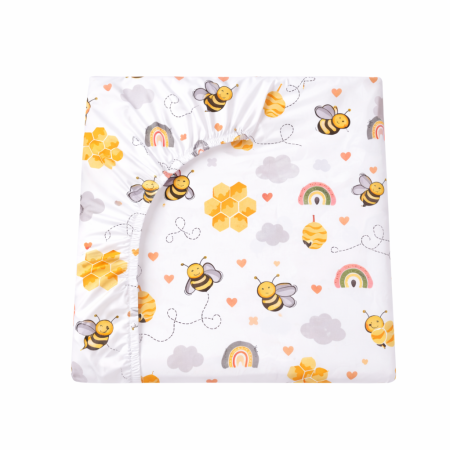 Lenjerie 2 piese pătuț incastrabil(140x60 cm) pentru grădiniță sau creșă, bumbac 100%, model Albinuțe [1]