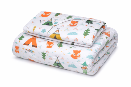 Lenjerie 2 piese pătuț incastrabil(140x60 cm) pentru grădiniță sau creșă, bumbac 100%, model Animăluțe