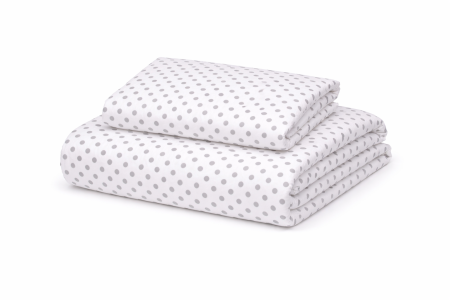 Lenjerie 2 piese pătuț incastrabil(140x60 cm) pentru grădiniță sau creșă, bumbac 100%, model Bulinuțe gri