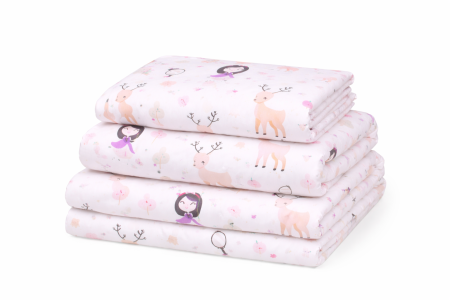 Lenjerie 2 piese pătuț incastrabil(140x60 cm) pentru grădiniță sau creșă, bumbac 100%, model Fetițe