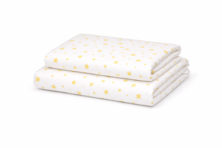 Lenjerie 2 piese pătuț incastrabil(140x60 cm) pentru grădiniță sau creșă, bumbac 100%, model Steluțe galbene