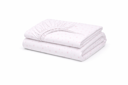 Lenjerie 2 piese pătuț incastrabil(140x60 cm) pentru grădiniță sau creșă, bumbac 100%, model Steluțe roz