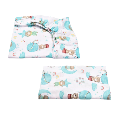 Lenjerie 2 piese pătuț incastrabil(140x60 cm) pentru grădiniță sau creșă, bumbac 100%, model Ursuleți în balon [1]