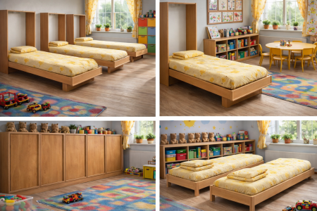 Lenjerie 2 piese pătuț incastrabil(140x60 cm) pentru grădiniță sau creșă, bumbac standard, model Ursuleți pe fond galben [2]