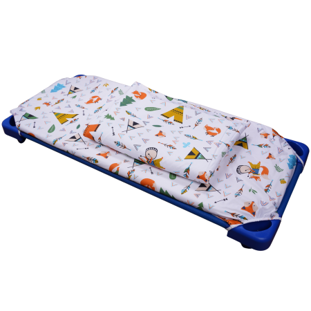 Lenjerie 2 piese pătuț stivuibil(133x58 cm) pentru grădiniță sau creșă, bumbac 100%, model Animăluțe [1]