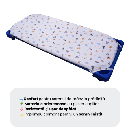 Lenjerie 2 piese pătuț stivuibil(133x58 cm) pentru grădiniță sau creșă, bumbac 100%, model Animăluțe safari [2]