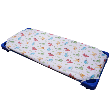 Lenjerie 2 piese pătuț stivuibil (133x58 cm) pentru grădiniță sau creșă, bumbac 100%, model Dinozauri [1]
