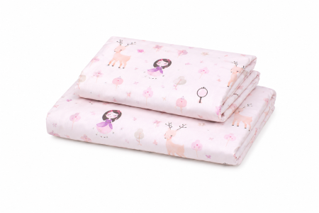Noutati - Lenjerie 2 piese pătuț stivuibil(133x58 cm) pentru grădiniță sau creșă, bumbac 100%, model Fetițe