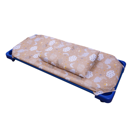 Lenjerie Patut 90x50 - Lenjerie 2 piese pătuț stivuibil (133x58 cm) pentru grădiniță sau creșă, bumbac 100%, model Norișori maro