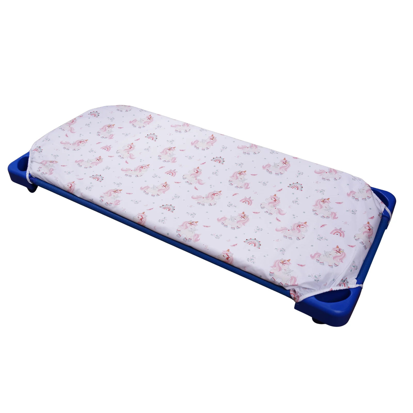 Lenjerie 2 piese pătuț stivuibil(133x58 cm) pentru grădiniță sau creșă, bumbac 100%, model Unicorni [1]