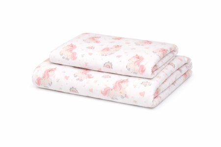 Lenjerie 2 piese pătuț stivuibil(133x58 cm) pentru grădiniță sau creșă, bumbac 100%, model Unicorni [2]
