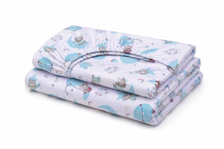 Lenjerie Pat Gradinita - Lenjerie 2 piese pătuț stivuibil(133x58 cm) pentru grădiniță sau creșă, bumbac 100%, model Ursuleți în balon